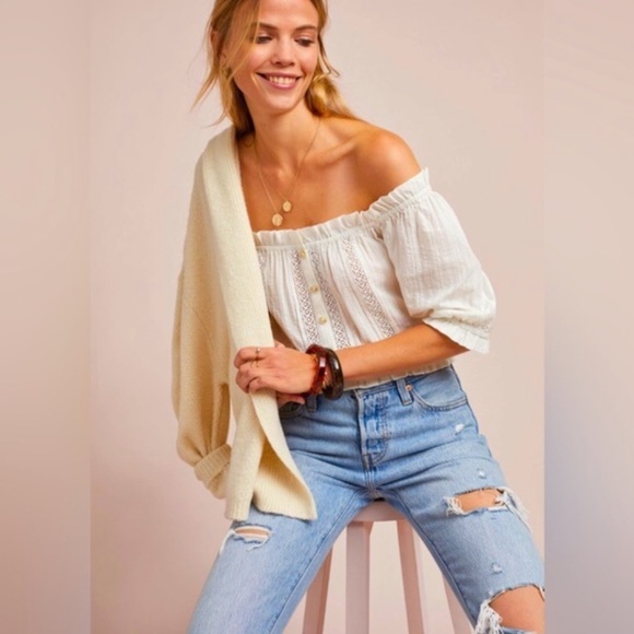 Nwt 14 Anthropologie Akemi + Kim white lace, elastic waist, off-shoulder - Picture 4 of 4